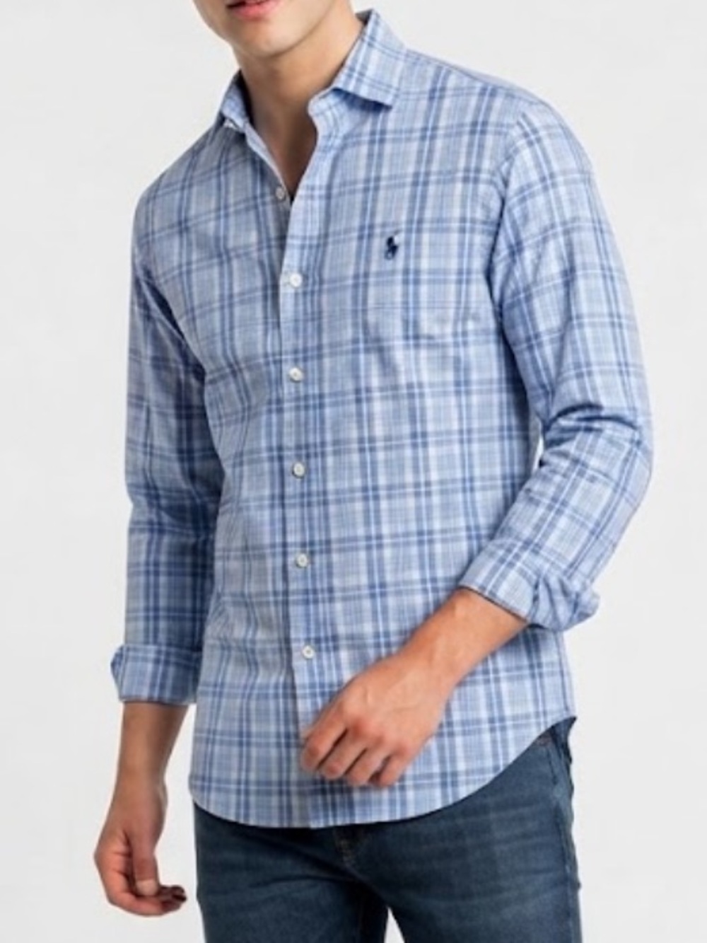 Ralph Lauren Light Blue Plaid Button-Down Shirt Men’s Size Large